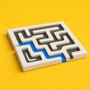 Chemin bleu traversant un labyrinthe pour représenter une conception claire et utile